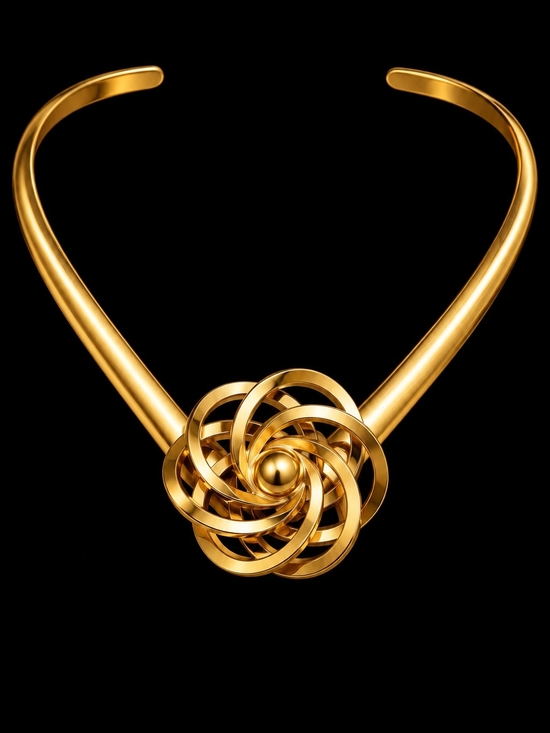 Vintage Jewelry - Vintage 80s Gold Tone Hinged Knot Collar Necklace Sculptural Statement